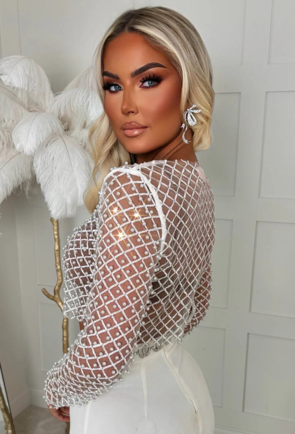 It Girl Season Sequin Pearl Mesh Top