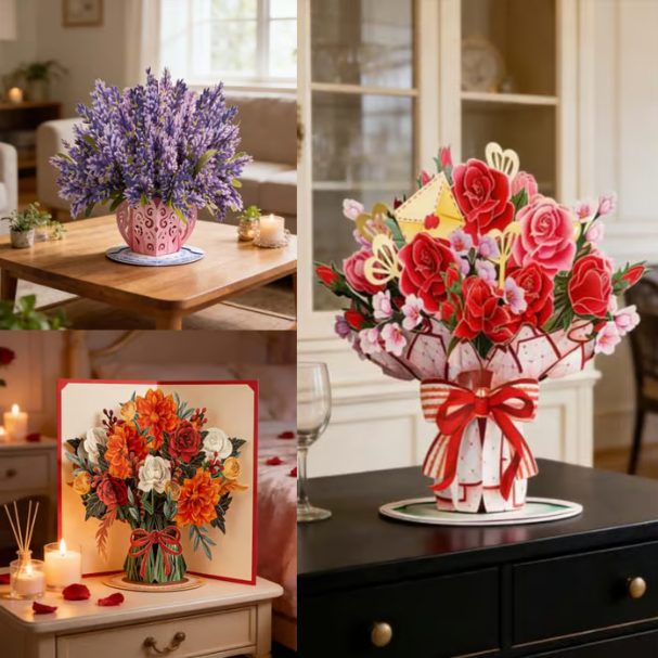 Forever-Blooming 3D Flower Pop-Up Card– Personalized Love Message & Everlasting Bloom
