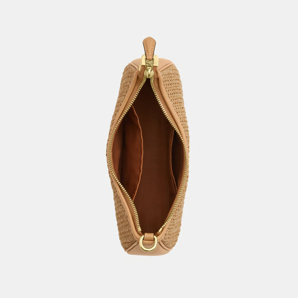 Straw Leather Mix Teri Shoulder Bag with Leather Strap