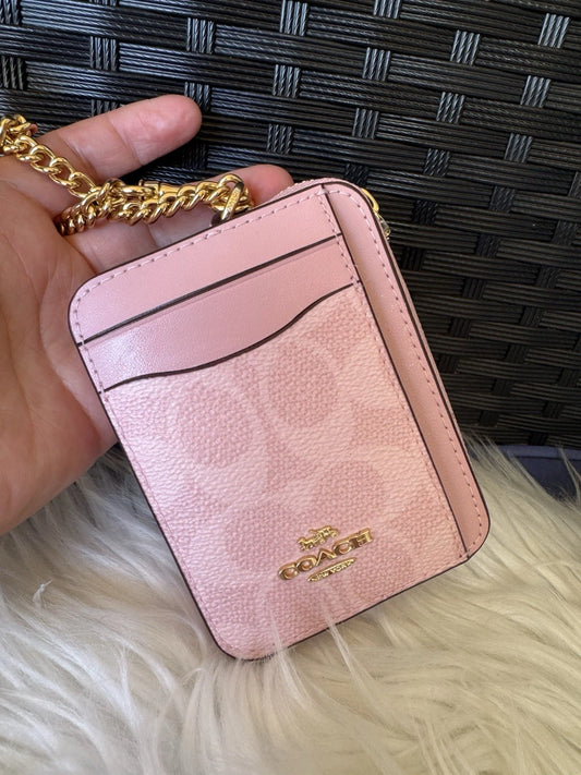 Coach Zip Card Holder In Signature Canvas Powder Pink