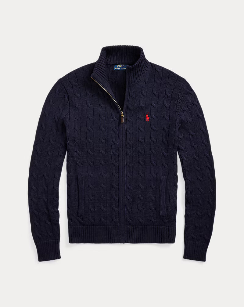 Cable Knit Full Zip Jumper